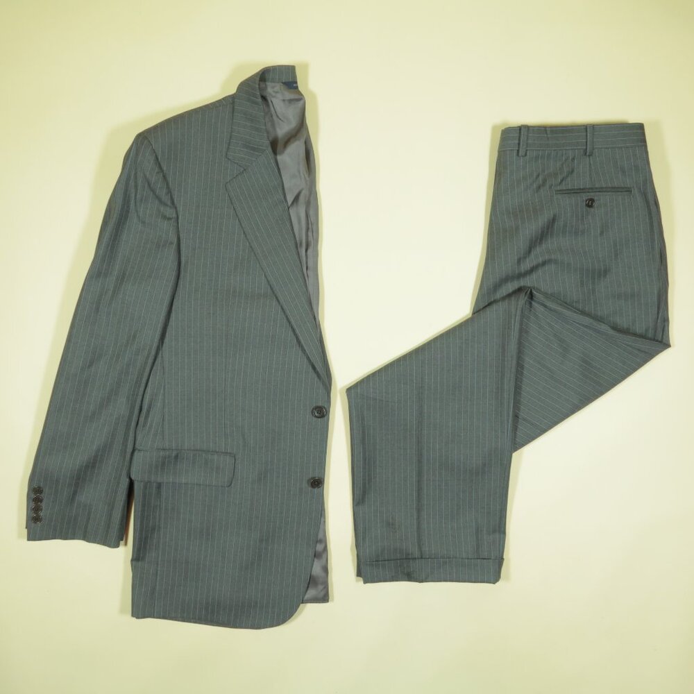 Brooks Brothers Saxxon Wool Madison Suit Mens 44L 39 Gray Striped Pleated Cuffed